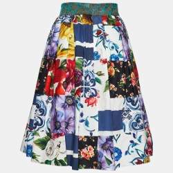 Pre Owned Dolce & Gabbana Multicolor Patchwork Print Cotton Midi Skirt S