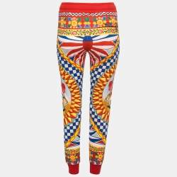 Pre Owned Dolce & Gabbana Multicolor Printed Cotton Rib Knit Trimmed Joggers XS