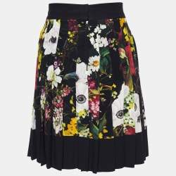 Pre Owned Dolce & Gabbana Black Floral Print Silk Pleated Mini Skirt S