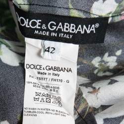 Pre Owned Dolce & Gabbana Black Floral Bouquet Print Silk Tie-Neck Blouse M