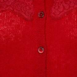 Pre Owned Dolce & Gabbana Red Cashmere & Silk Lace Trim Cardigan M