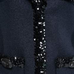 Pre Owned Dolce & Gabbana Navy Blue Wool Sequin-Trim Jacket M 