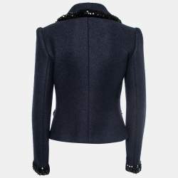 Pre Owned Dolce & Gabbana Navy Blue Wool Sequin-Trim Jacket M 