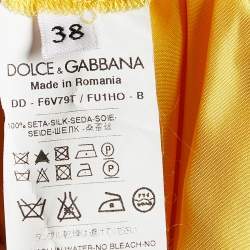 Pre Owned Dolce & Gabbana Yellow Silk Satin Ruched Sleeveless Mini Dress S