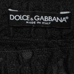 Pre Owned Dolce & Gabbana Black Floral Textured Wool Flared Midi Skirt S