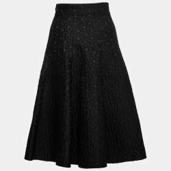 Pre Owned Dolce & Gabbana Black Floral Textured Wool Flared Midi Skirt S