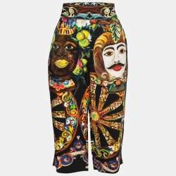 Pre Owned Dolce & Gabbana Black Floral Printed Crepe Cropped Trousers M