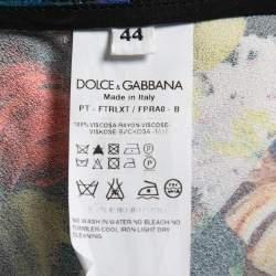 Pre Owned Dolce & Gabbana Black Floral Printed Crepe Cropped Trousers M