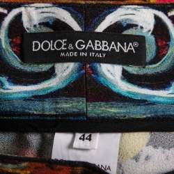 Pre Owned Dolce & Gabbana Black Floral Printed Crepe Cropped Trousers M