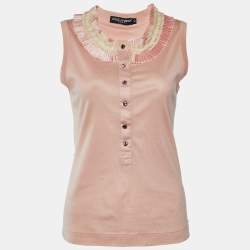 Pre Owned Dolce & Gabbana Pink Knit Neck Trim Detail Tank Top M