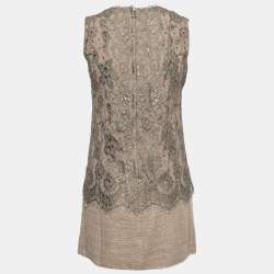 Pre Owned Dolce & Gabbana Beige Tweed & Lace Overlay Sleeveless Shift Dress S