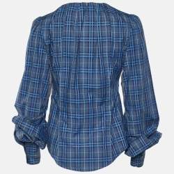 D&G Blue Checkered Cotton Ruffle Neck Shirt M