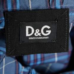 D&G Blue Checkered Cotton Ruffle Neck Shirt M