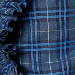 D&G Blue Checkered Cotton Ruffle Neck Shirt M