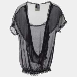 Pre Owned Dolce & Gabbana Black Silk Chiffon Ruffled Sheer Top M