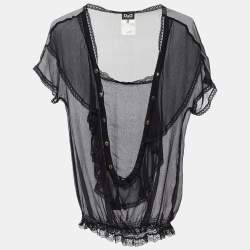 Pre Owned Dolce & Gabbana Black Silk Chiffon Ruffled Sheer Top M