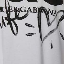 Pre Owned Dolce & Gabbana White Beautiful Life Print Cotton Short Sleeve T-Shirt M
