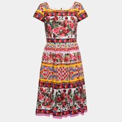 Pre Owned Dolce & Gabbana Multicolor Floral Printed Cotton Pleated Midi Dress M