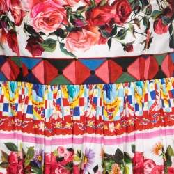 Pre Owned Dolce & Gabbana Multicolor Floral Printed Cotton Pleated Midi Dress M