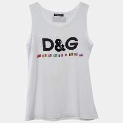 Pre Owned Dolce & Gabbana White Flag Logo Printed Cotton Knit Tank Top M