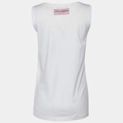 Pre Owned Dolce & Gabbana White Flag Logo Printed Cotton Knit Tank Top M