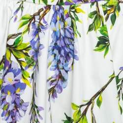 Pre Owned Dolce & Gabbana White Floral Printed Cotton Flared Skirt M