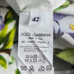 Pre Owned Dolce & Gabbana White Floral Printed Cotton Flared Skirt M