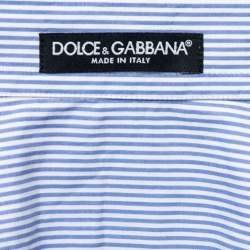 مملوكة مسبقًا Dolce & Gabbana Blue Striped Cotton Button Front Shirt M