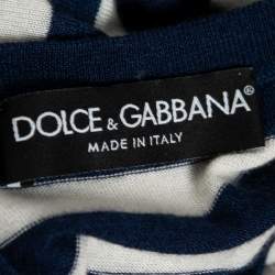 Pre Owned Dolce & Gabbana Navy Blue & White Striped Cashmere Button Front Cardigan M