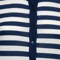 Pre Owned Dolce & Gabbana Navy Blue & White Striped Cashmere Button Front Cardigan M