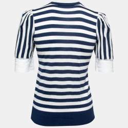Pre Owned Dolce & Gabbana Navy Blue & White Striped Cashmere Button Front Cardigan M