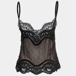 Pre Owned Dolce & Gabbana Black Silk & Lace Sequin Embellished Top M