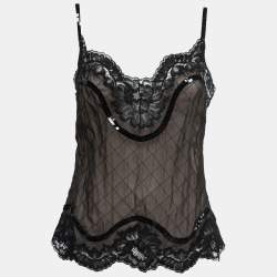 Pre Owned Dolce & Gabbana Black Silk & Lace Sequin Embellished Top M