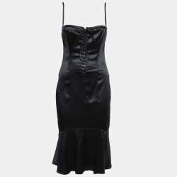 Dolce & Gabbana Black Stretch Silk Satin Lace Up Detail Corset Dress M