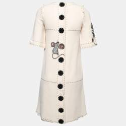 Pre Owned Dolce & Gabbana Cream Crepe Embellished Mouse Shift Dress S 