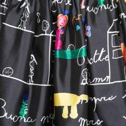 Pre Owned Dolce & Gabbana Black Children's Painted Printed Silk Mikado Skirt S