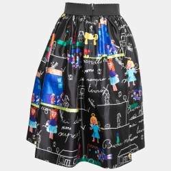 Pre Owned Dolce & Gabbana Black Children's Painted Printed Silk Mikado Skirt S