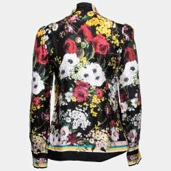 Pre Owned Dolce & Gabbana Black Floral Printed Silk Neck Tie Shirt S