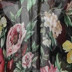 Pre Owned Dolce & Gabbana Black Floral Printed Silk Ruffled Tie-Neck Blouse M