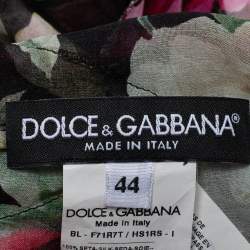 Pre Owned Dolce & Gabbana Black Floral Printed Silk Ruffled Tie-Neck Blouse M