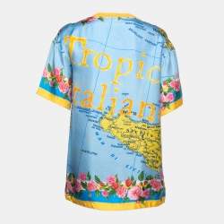 Pre Owned Dolce & Gabbana Blue Printed Silk Crewneck Top S