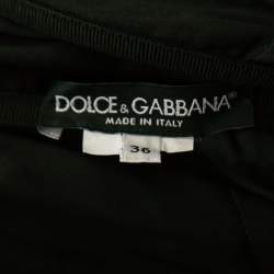 Pre Owned Dolce & Gabbana Black Floral Printed Cotton Rucheh Strapless Dress XS