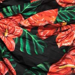 Pre Owned Dolce & Gabbana Black Floral Printed Cotton Rucheh Strapless Dress XS