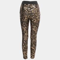 Pre Owned Dolce & Gabbana Black & Gold Sequin Paillattes Leggings S