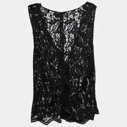 Pre Owned Dolce & Gabbana Black Lace Vest Top M