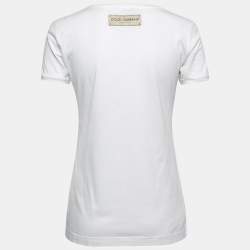 Pre Owned Dolce & Gabbana White Cotton Logo & Heart Print T-Shirt S