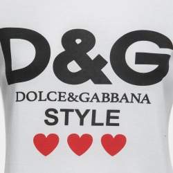 Pre Owned Dolce & Gabbana White Cotton Logo & Heart Print T-Shirt S