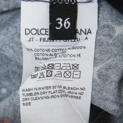 Pre Owned Dolce & Gabbana Navy Blue Cotton Puppy Print Short Sleeve T-Shirt XS