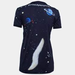 Pre Owned Dolce & Gabbana Navy Blue Cotton Puppy Print Short Sleeve T-Shirt XS