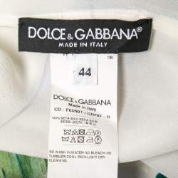 مملوكة مسبقًا Dolce & Gabbana White Bouquet Printed Silk Button Down Belted Dress M